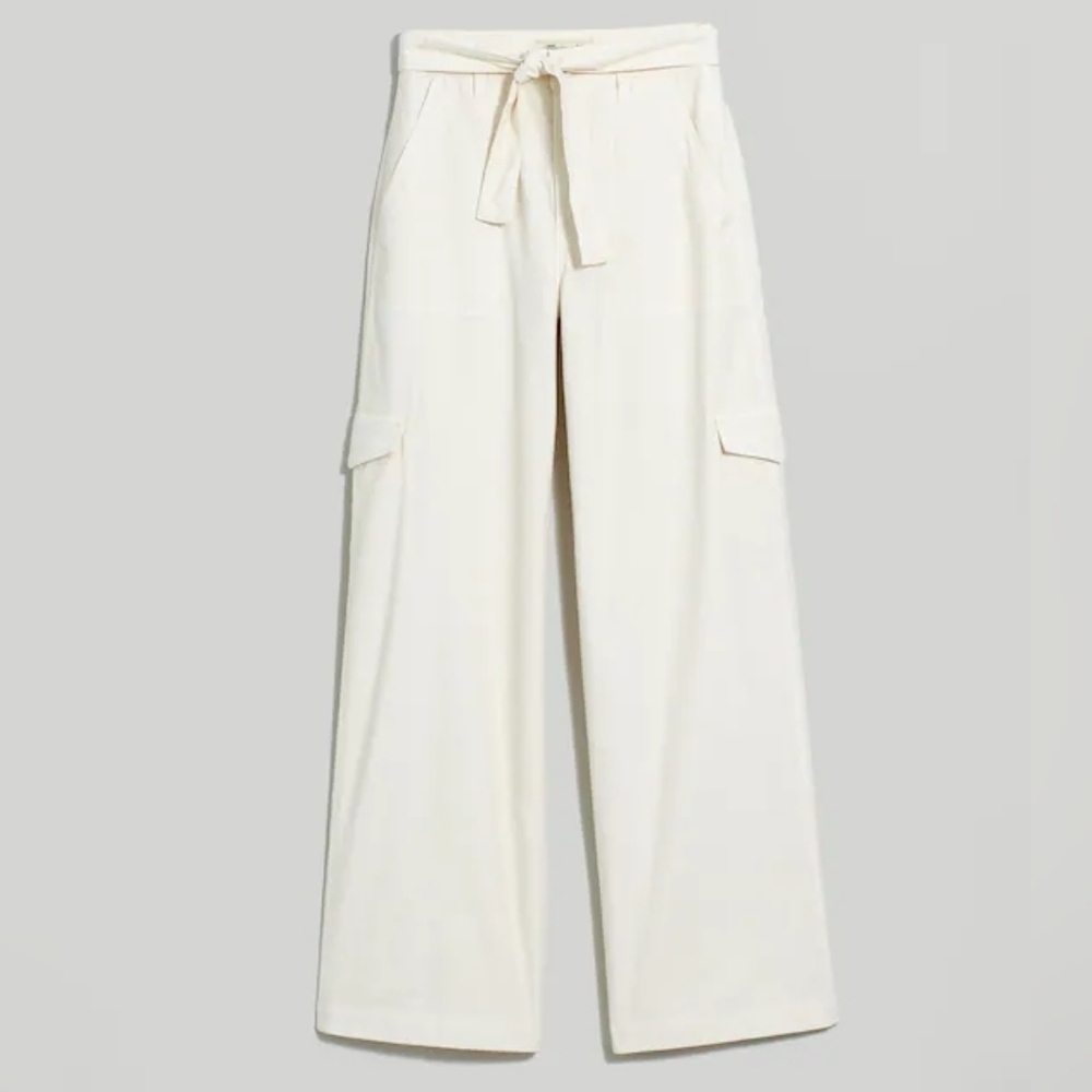 Madewell Griff Superwide-Leg Cargo Pants High Rise Belted Vintage Canvas Cream